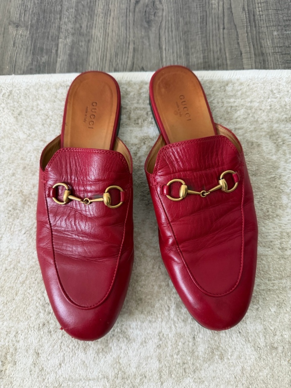 Gucci Red Leather Horsebit Mules